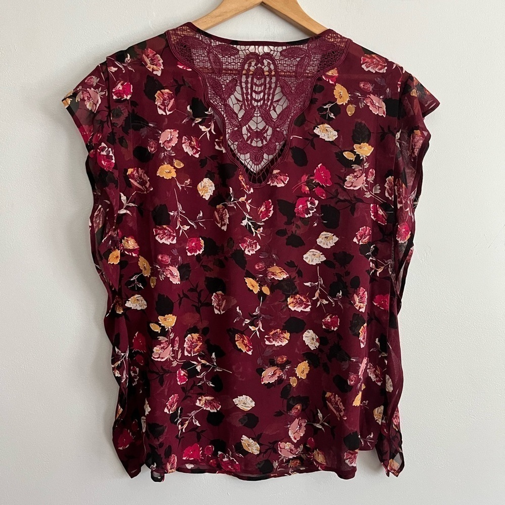 Anthropologie Meadow Rue Boho Ruffle Floral Lace Sheer Blouse - Picture 2 of 7